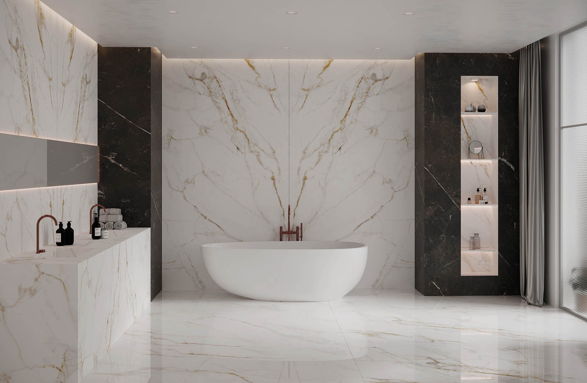 Valeria | Tegel 120x120cm | Hoogglans Goud Marmerlook