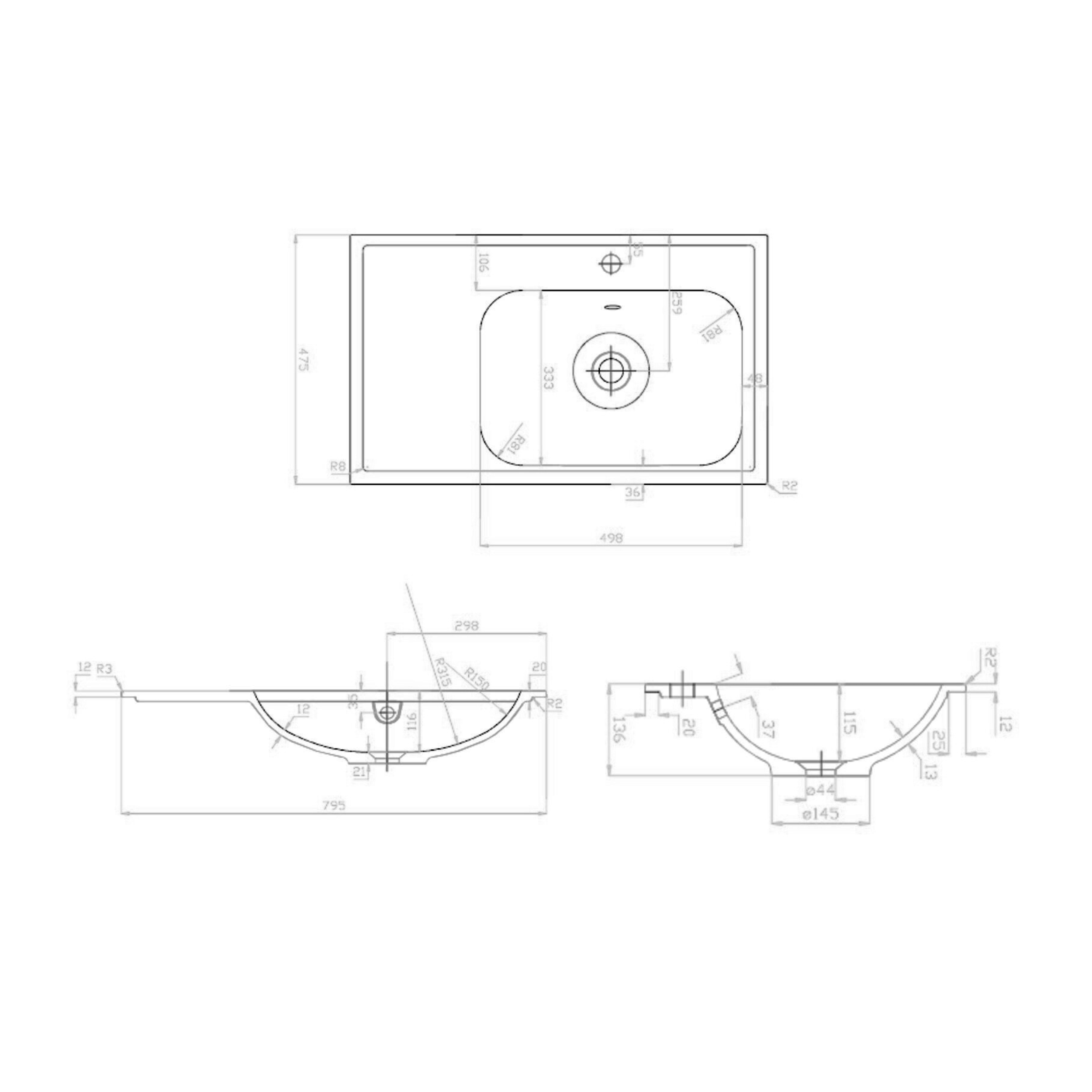 Splash-80 Espresso Brown | Onderkast + Wastafel met Kraangat | 80 cm