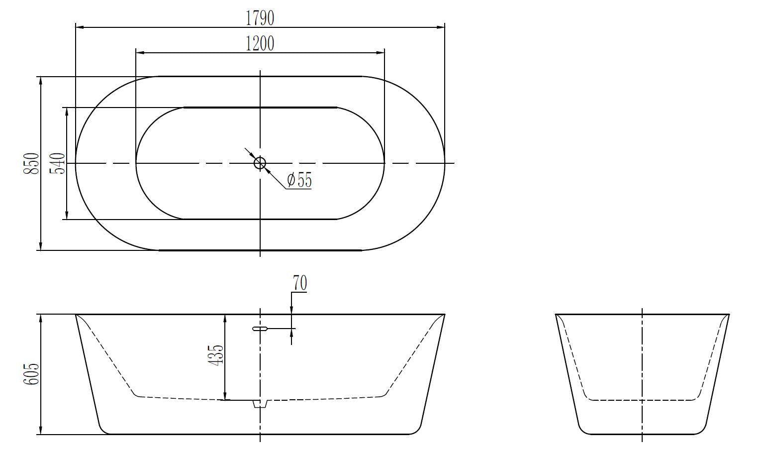 Bianco-Marble | 179x85x60 cm | Mat-Wit Vrijstaand Bad