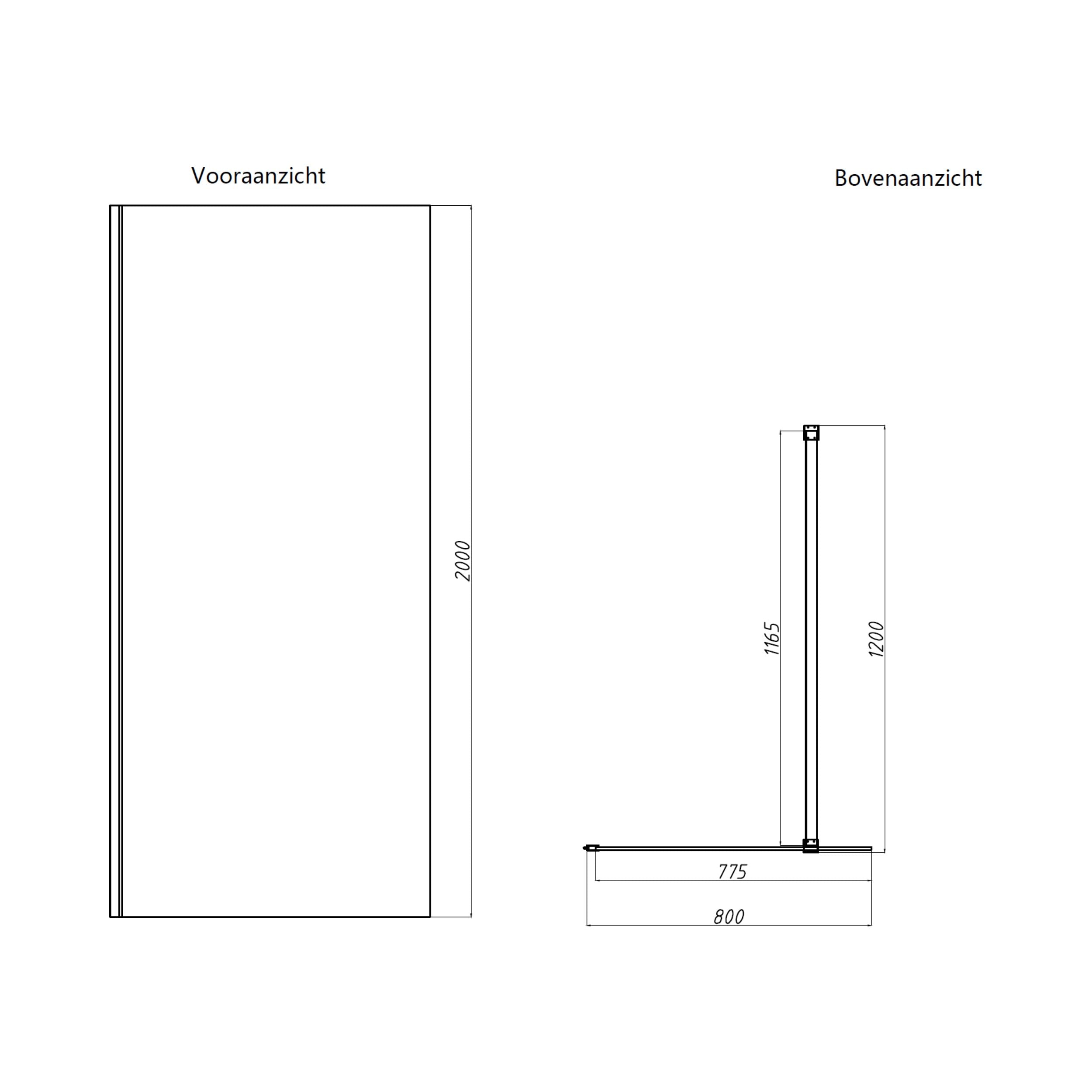 Dalis-800-Liora Inloopdouche | Helder Glas 80 cm  | Mat Brons
